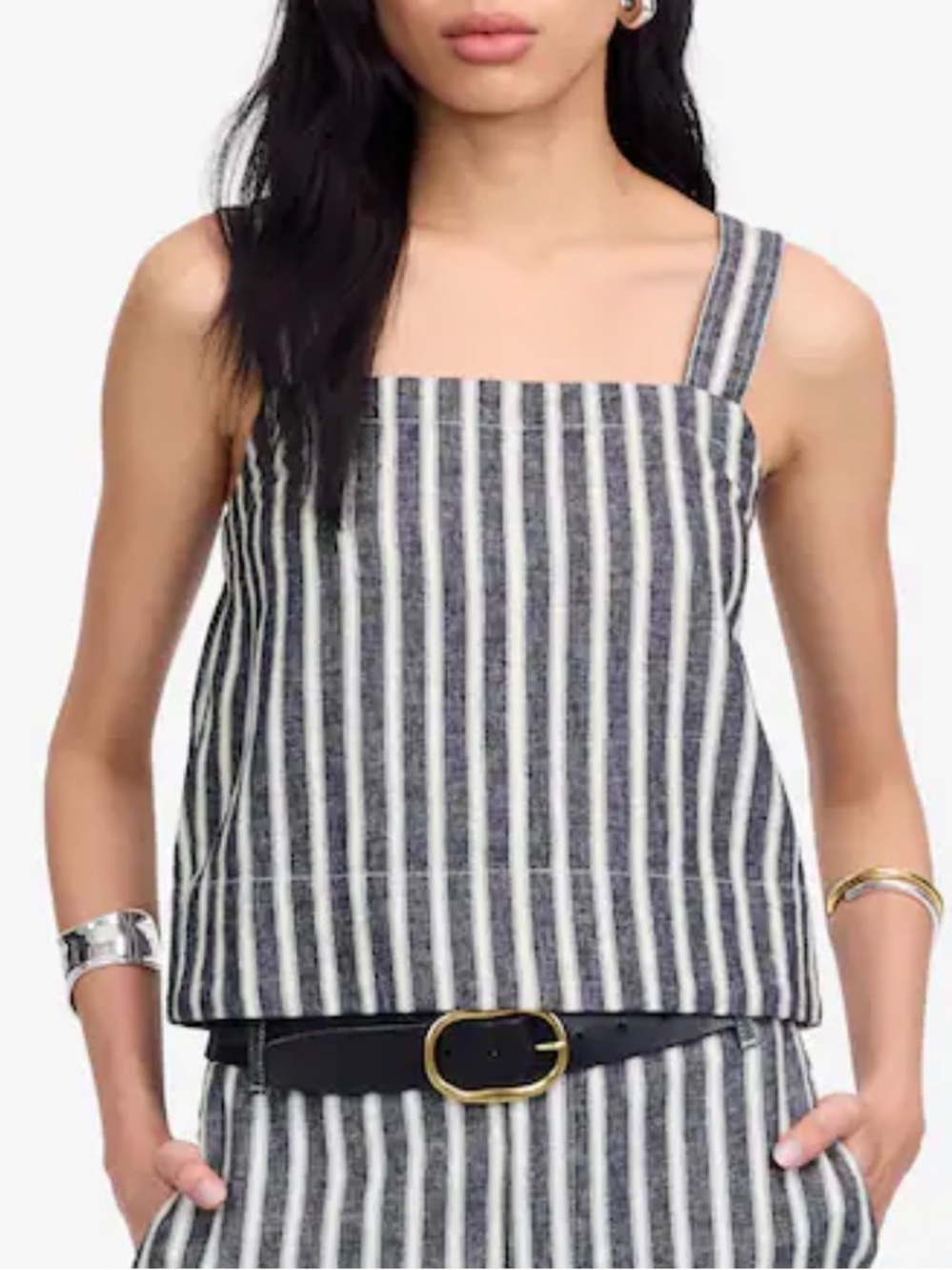 ✨Like New! Madewell Squareneck Top in Linen Blend Stripe, Navy White Stripe